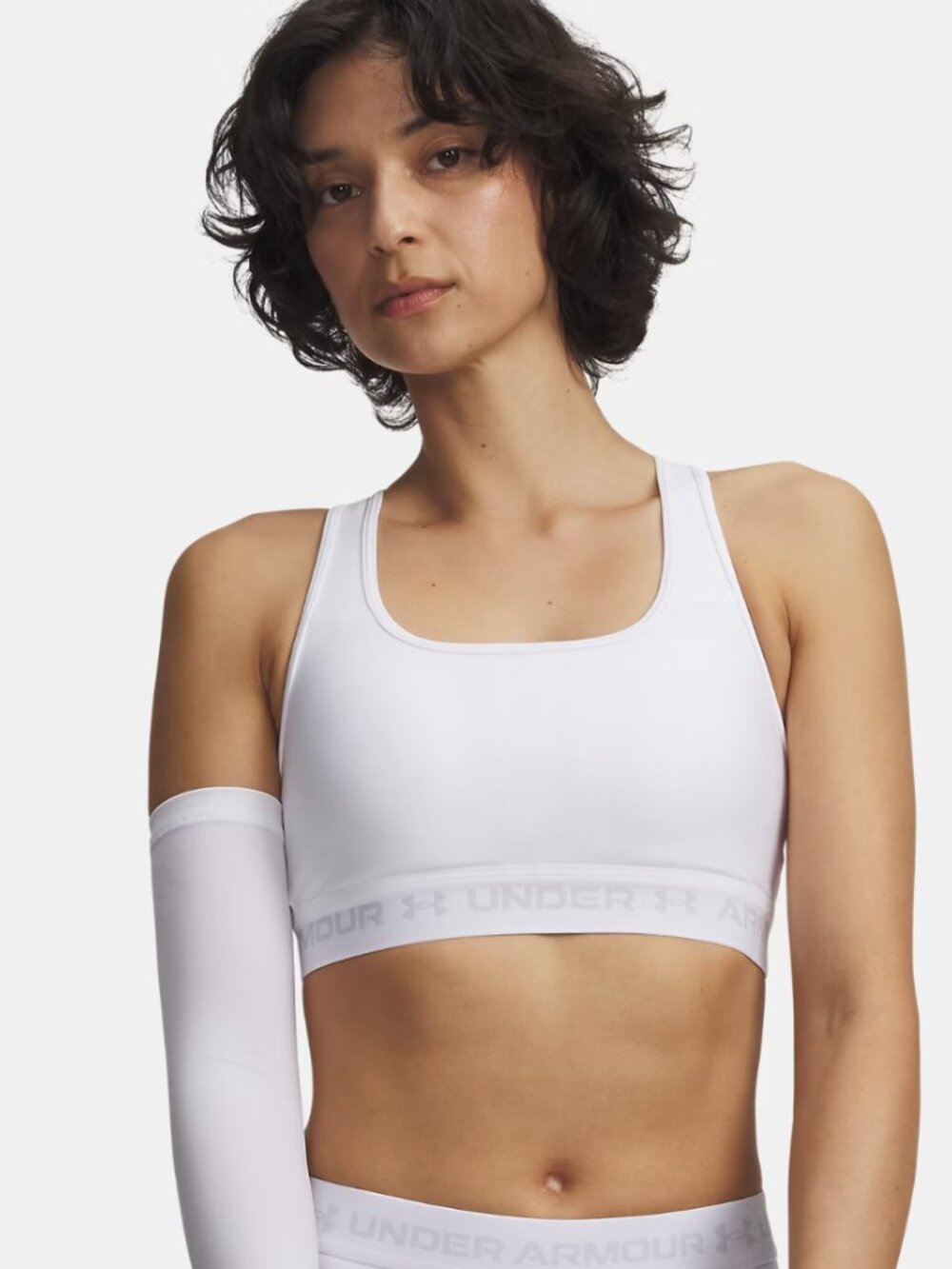 Under Armour White Crossback Sports Bra L LG Large Logo Band Activewear Workout